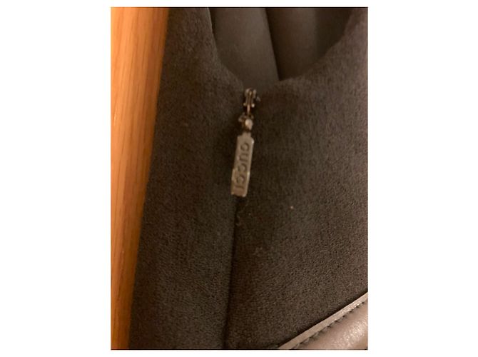 Gucci Wollkleid schwarz mit Ledergürtel mit Logo - Ansicht 7