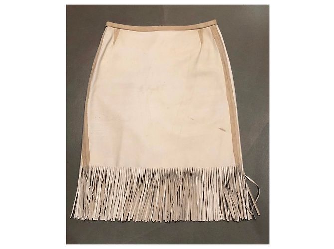 Autre Marque Falda de ante beige con flecos - vista 5