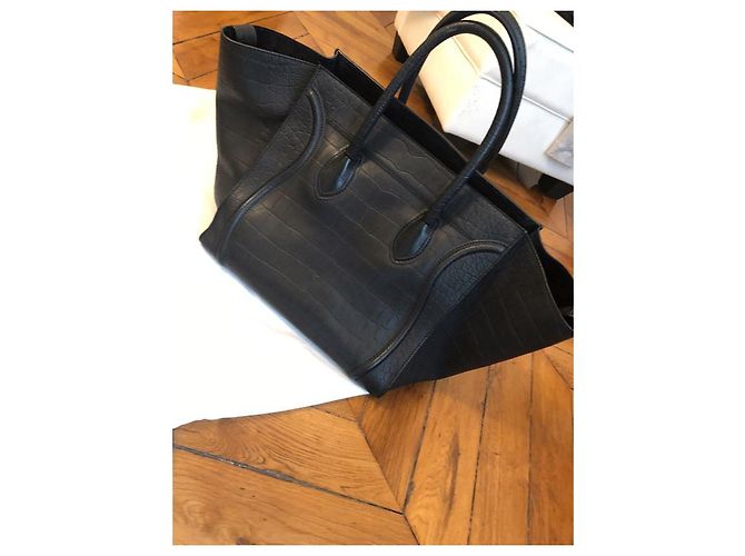 Luggage Céline Gepäck Phantom Croc geprägtes Leder Schwarz - Ansicht 4
