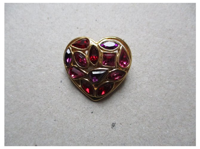 Yves Saint Laurent Spilla a cuore d'oro, pietre rosa. - vista 2