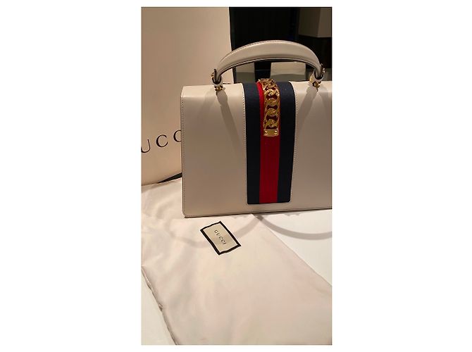 Gucci Sylvie Tote Bag Weiß Leder mit Blumenprägung - Ansicht 5