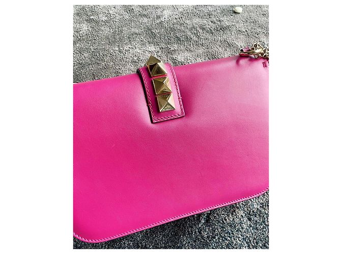Borsa a tracolla Valentino Rockstud in pelle fucsia Fuschia - vista 4