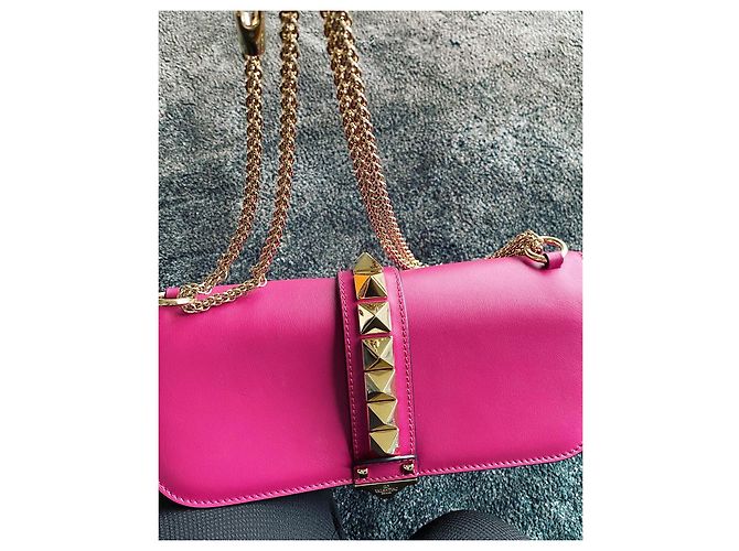 Borsa a tracolla Valentino Rockstud in pelle fucsia Fuschia - vista 5