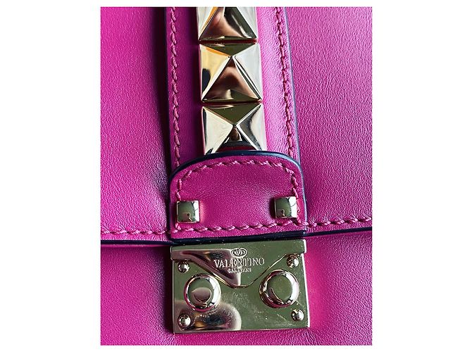 Borsa a tracolla Valentino Rockstud in pelle fucsia Fuschia - vista 6