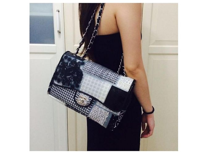 Timeless Chanel Classic Jumbo nuovo in patchwork di PVC, pelle e tweed Multicolore - vista 13