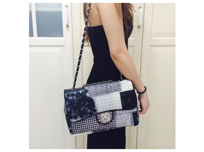 Timeless Chanel Classic Jumbo nuovo in patchwork di PVC, pelle e tweed Multicolore - vista 14