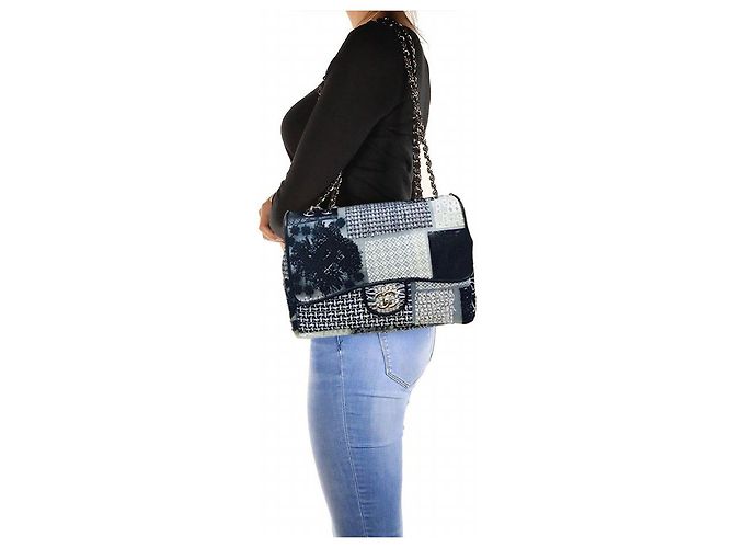 Timeless Chanel Classic Jumbo nuovo in patchwork di PVC, pelle e tweed Multicolore - vista 3