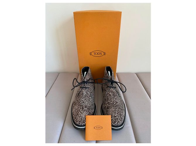 Stivali desert Tod's No_Code in pelle di vitello bianco e nero - vista 5