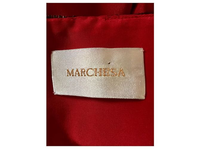 Marchesa Blutrotes Seidenkleid mit Metallverzierung Schwarz - Ansicht 10