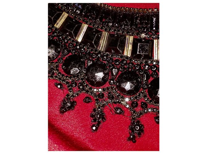 Marchesa Blutrotes Seidenkleid mit Metallverzierung Schwarz - Ansicht 8