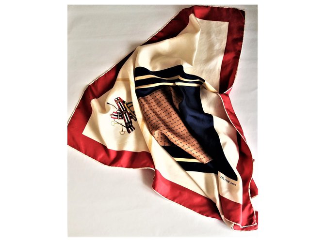 Autre Marque Foulard en soie Celine Bleu Marine Rouge Beige Multicolore - vue 2