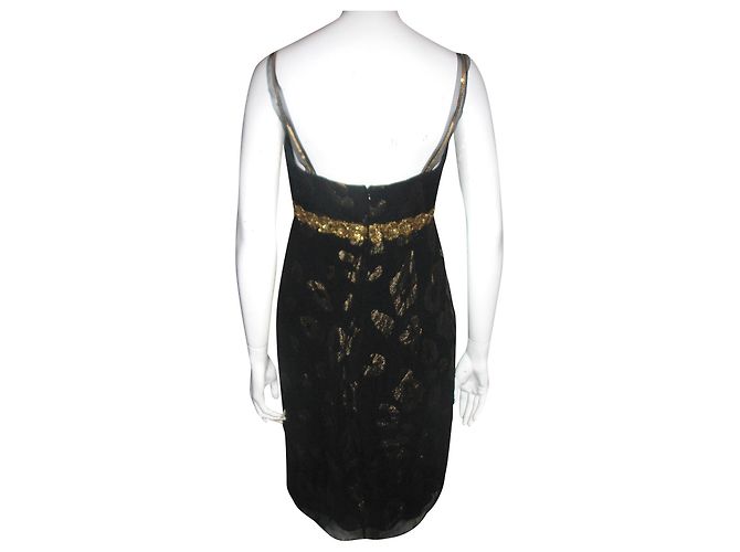 Marchesa Vestido chiffon de seda com enfeites de metal Preto Dourado - vista 2