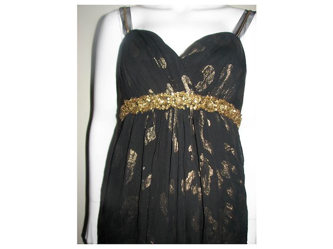 Marchesa Vestido chiffon de seda com enfeites de metal Preto Dourado - vista 5