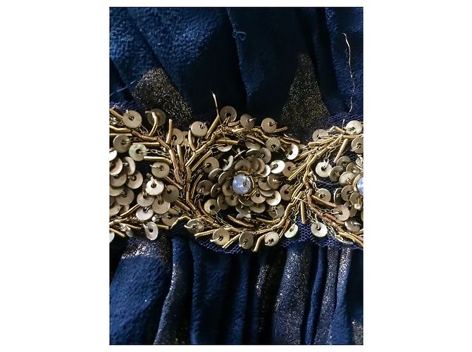 Marchesa Vestido chiffon de seda com enfeites de metal Preto Dourado - vista 8