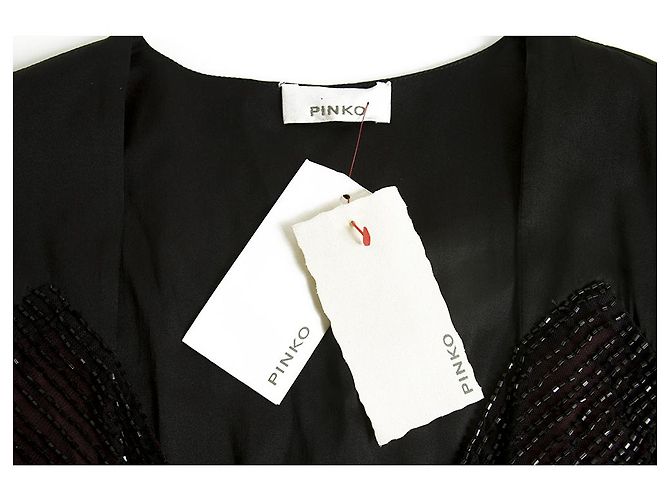Pinko Mini vestido de tul drapeado drapeado sin mangas completamente negro sz 44 - vista 3