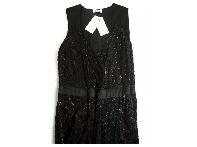 Pinko Mini vestido de tul drapeado drapeado sin mangas completamente negro sz 44 - vista 5