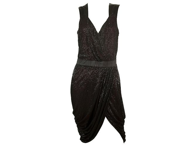 Pinko Mini vestido de tul drapeado drapeado sin mangas completamente negro sz 44 - vista 6