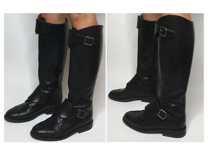 Chanel stivali con logo CC e dettaglio trapuntato Nero - vista 3