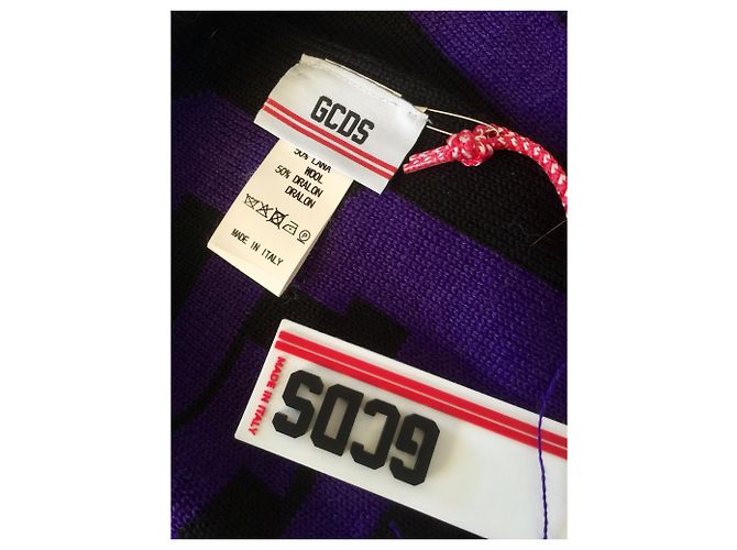 Sciarpa GCDS in lana con logo nero e viola Porpora - vista 7