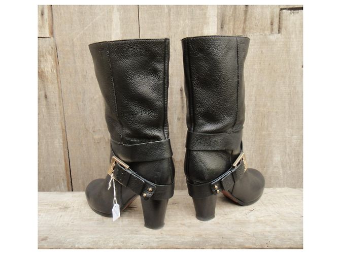 Botas Chloé em couro granulado preto 37,5 - vista 5