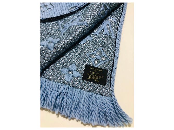 Sciarpa Louis Vuitton logomania shine colore azzurro Blu - vista 3