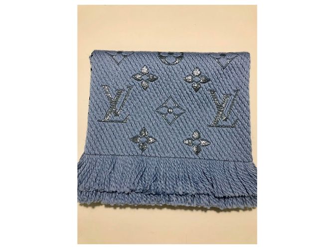 Sciarpa Louis Vuitton logomania shine colore azzurro Blu - vista 4