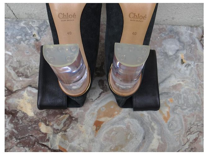 Botines Chloé de cuero negro con tacón transparente Gris antracita - vista 11