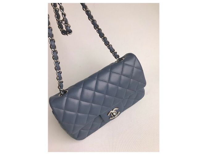 Timeless Chanel Mini bolso rectangular clásico con solapa y caja Azul Gris - vista 11