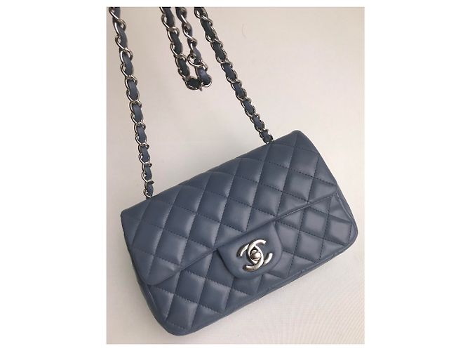 Timeless Chanel Mini bolso rectangular clásico con solapa y caja Azul Gris - vista 12