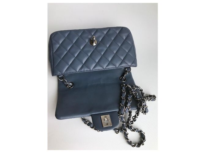 Timeless Chanel Mini bolso rectangular clásico con solapa y caja Azul Gris - vista 13