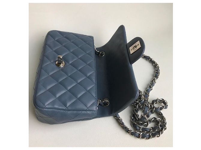 Timeless Chanel Mini bolso rectangular clásico con solapa y caja Azul Gris - vista 15