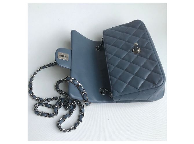 Timeless Chanel Mini bolso rectangular clásico con solapa y caja Azul Gris - vista 16
