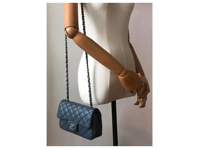 Timeless Chanel Mini bolso rectangular clásico con solapa y caja Azul Gris - vista 23
