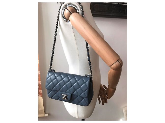 Timeless Chanel Mini bolso rectangular clásico con solapa y caja Azul Gris - vista 24