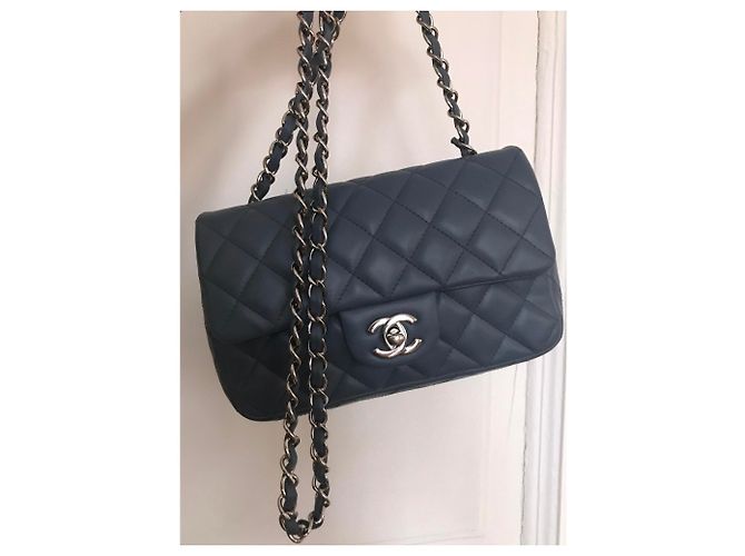 Timeless Chanel Mini bolso rectangular clásico con solapa y caja Azul Gris - vista 25