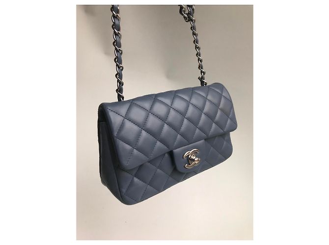 Timeless Chanel Mini bolso rectangular clásico con solapa y caja Azul Gris - vista 26