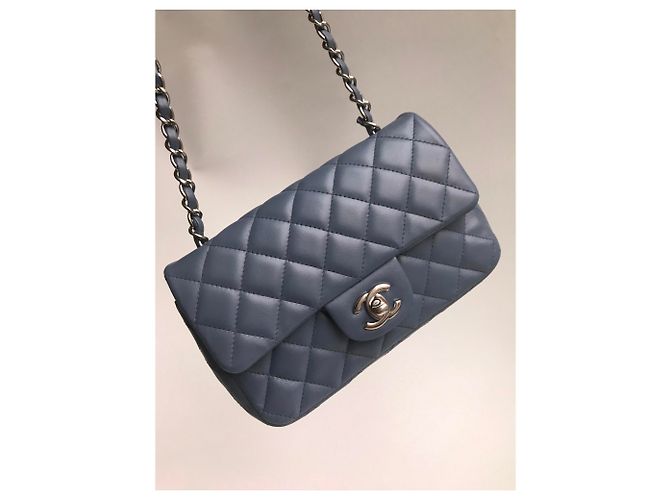 Timeless Chanel Mini bolso rectangular clásico con solapa y caja Azul Gris - vista 27