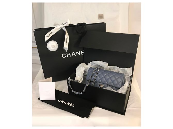 Timeless Chanel Mini bolso rectangular clásico con solapa y caja Azul Gris - vista 28