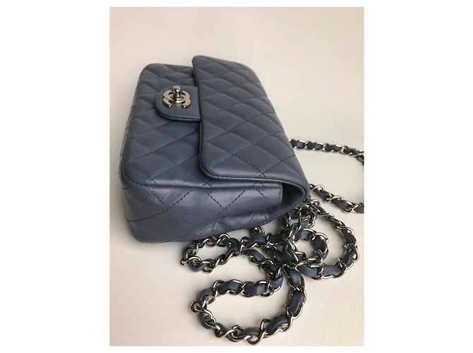 Timeless Chanel Mini bolso rectangular clásico con solapa y caja Azul Gris - vista 8