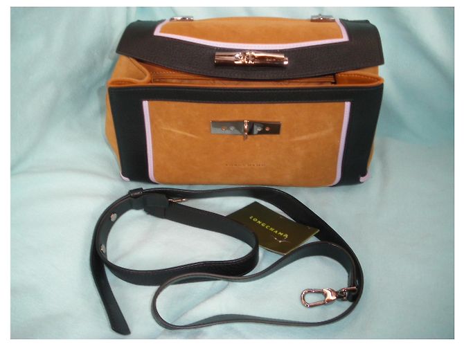 Borsa Longchamp in scamosciato cognac e pelle nera Multicolore - vista 6