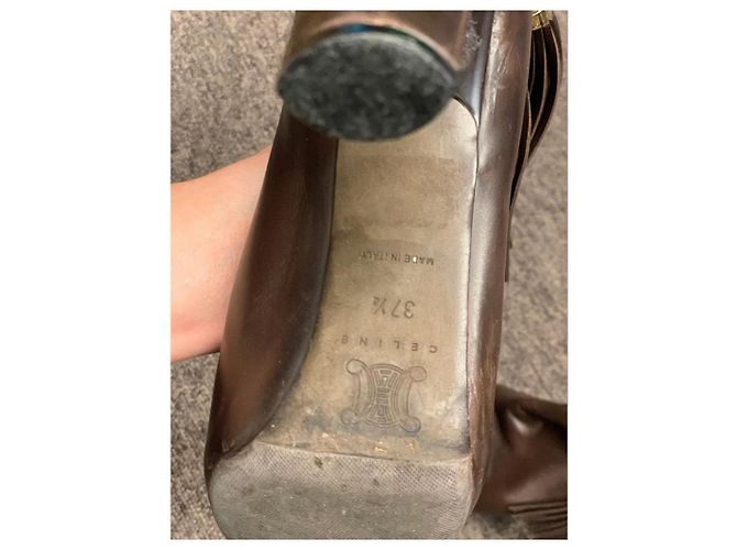 Botas Céline de piel marrón con detalles de pompón Marrón oscuro - vista 4