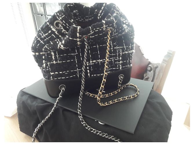 Zaino Gabrielle Chanel in pelle e tweed! Nero - vista 7