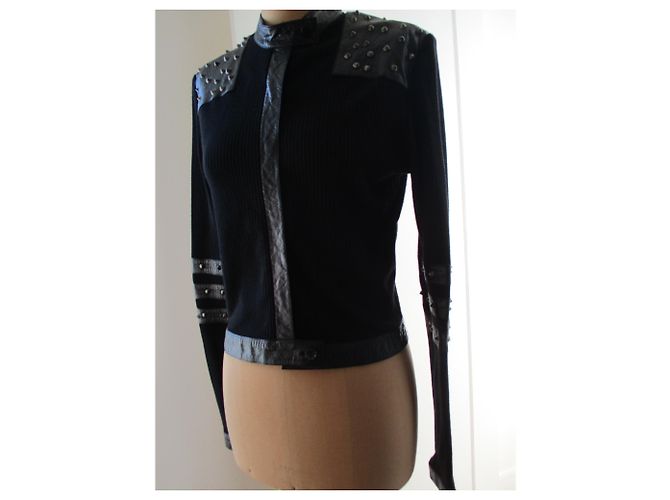 Autre Marque Marcel Marongiu - Baumwolljacke, Leder und Nieten, Taille 40. Schwarz - Ansicht 2