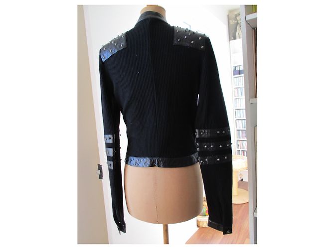 Autre Marque Marcel Marongiu - Baumwolljacke, Leder und Nieten, Taille 40. Schwarz - Ansicht 3