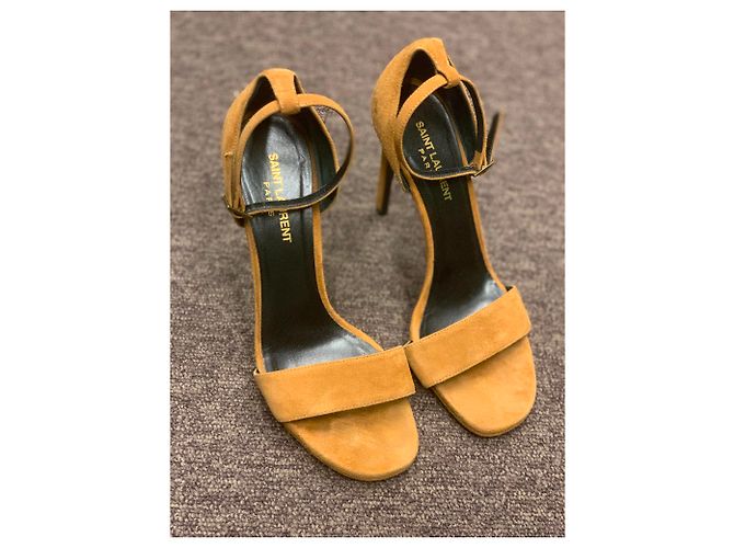 Sandali ambra in camoscio color cammello Saint Laurent Beige Marrone chiaro - vista 10