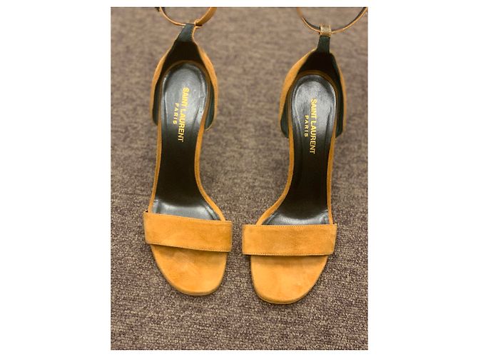Sandali ambra in camoscio color cammello Saint Laurent Beige Marrone chiaro - vista 6