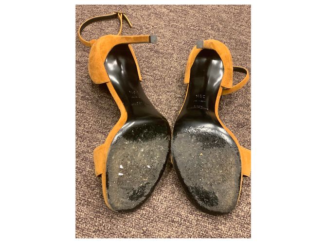 Sandali ambra in camoscio color cammello Saint Laurent Beige Marrone chiaro - vista 7