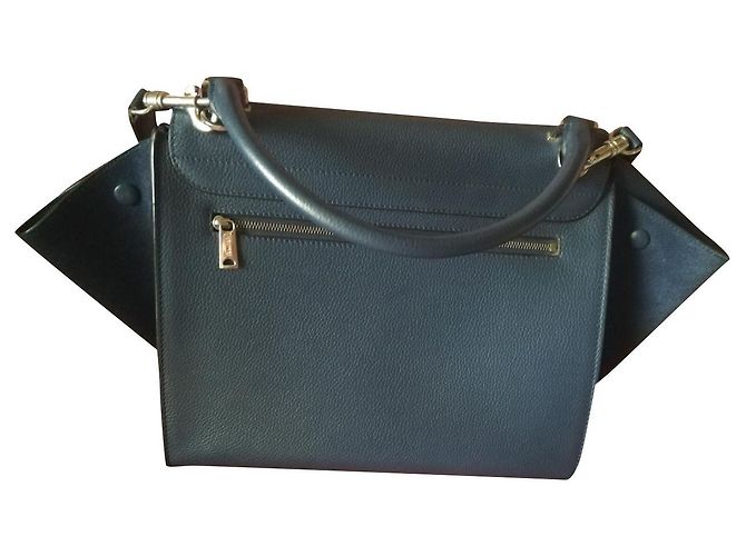 Trapèze Borsa Céline Trapeze in pelle blu scuro - vista 2