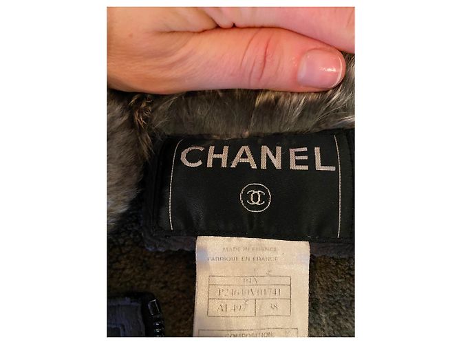 Chanel Giacca in montone con collo di cincillà Grigio - vista 10