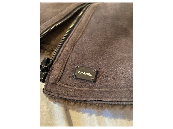 Chanel Giacca in montone con collo di cincillà Grigio - vista 12